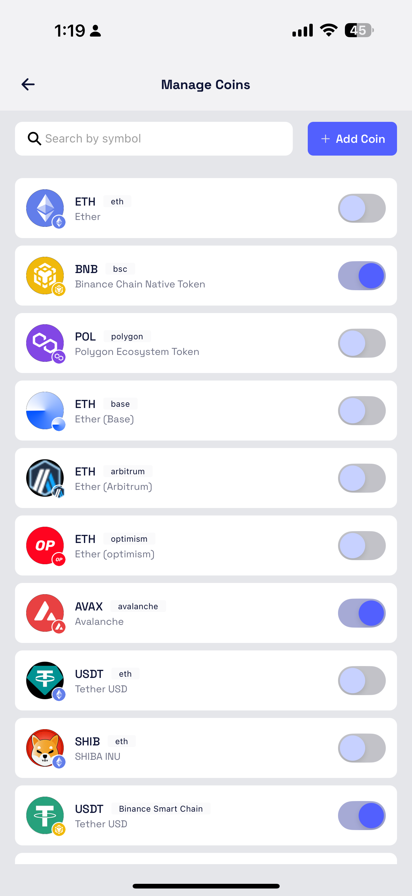 Manage coins